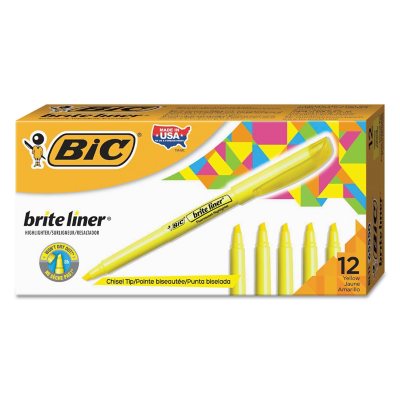 Bic® Brite Liner Highlighters, Chisel Tip, Fluorescent Yellow, 12pk.