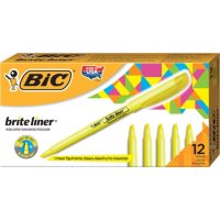 BIC Brite Liner Highlighter, Chisel Tip, Fluorescent Yellow, 12pk.