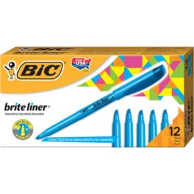 BIC Brite Liner Highlighter, Chisel Tip, Fluorescent Blue, 12ct.