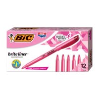BIC Brite Liner Highlighter, Chisel Tip, Fluorescent Pink, 12ct.