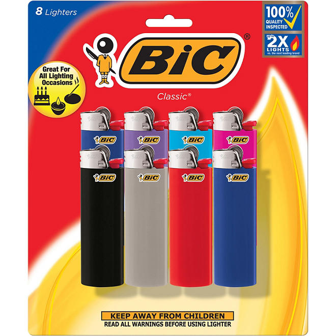 BIC Classic Pocket Lighter, Assorted Colors, 8 ct.