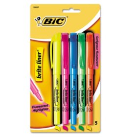 BIC Brite Liner Highlighter, Chisel Tip, Assorted Colors, 5pk.