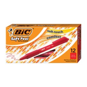 BIC Soft Feel Retractable Ballpoint Pen, 1mm, Medium, Red Ink, 12ct.
