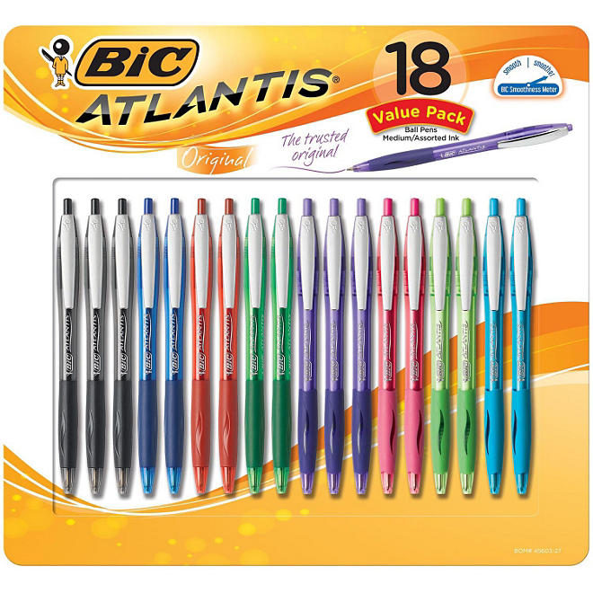 BiC Atlantis Retractable Ballpoint Fashion Pen, Assorted Colors, 18pk.