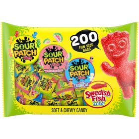 SOUR PATCH KIDS and SWEDISH FISH Candy, Fun Size, 200 pk.