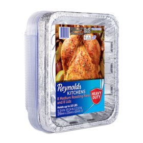 Reynolds Kitchens Aluminum 10 lb. Roaster with Lids, 12" x 9" x 3" 8 ct.