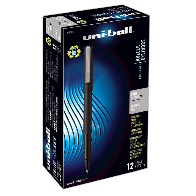 uni-ball Micro Roller Ball, Fine, Black Ink - 12 Pens