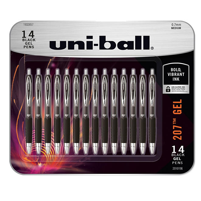 uni-ball 207 Retractable Roller Ball Gel Pen, Medium Point, Black, 14ct.