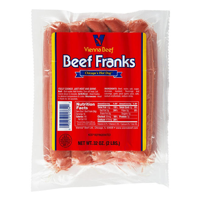 Vienna Beef Fully Cooked Franks 2 lbs.