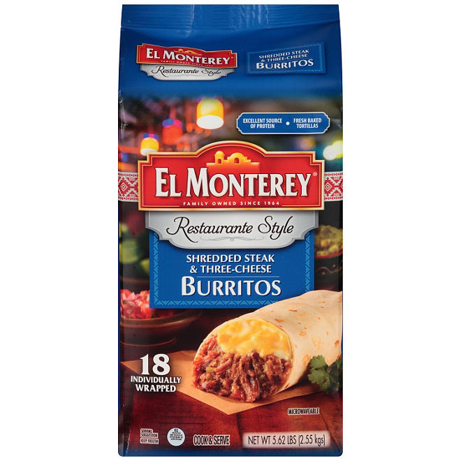 El Monterey Restaurante Style Steak & Three-Cheese Burritos (5.62 lb., 18 ct.)