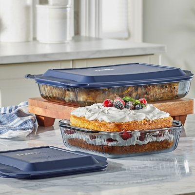 Pyrex Sculpted Tinted 4 Piece Glass Baking Dish Set with Airtight Lids