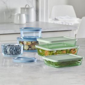 Pyrex Simply Store Tinted 12-Piece Glass Food Storage Container Set, Green & Blue