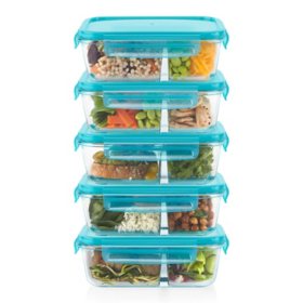 Pyrex Meal Prep 10-Piece Divided Glass Food Storage Set, 4-Cup Capacity