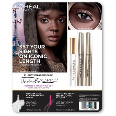 L'Oreal Paris Telescopic Blackest Black Mascara + Voluminous Primer Kit (2 mascaras, 1 primer