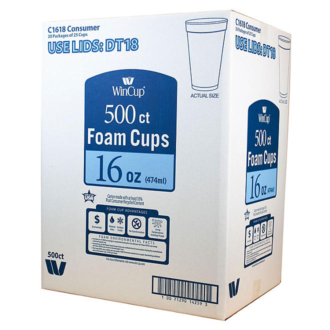 WinCup Foam Drink Cups, White (Various Sizes)