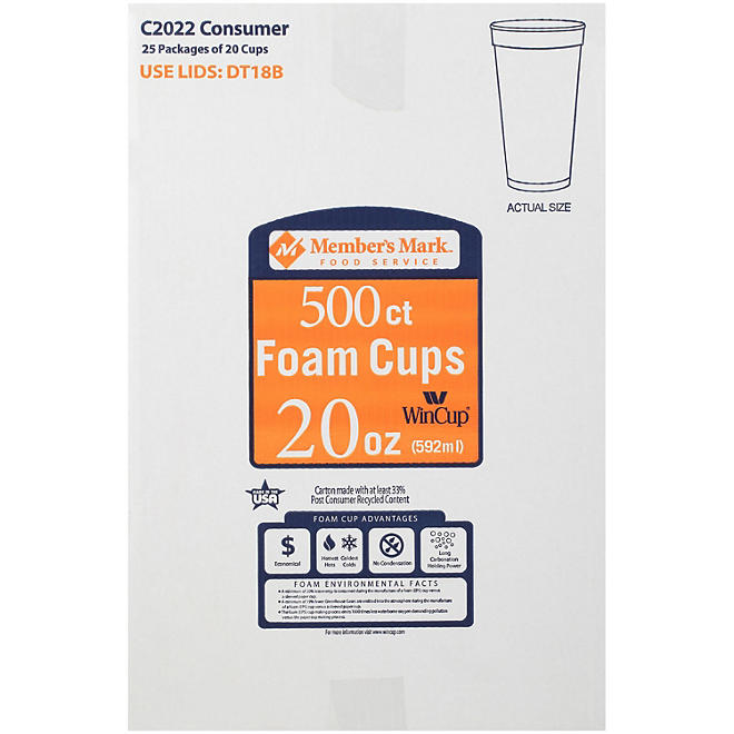 Member's Mark Foam Cups 20 oz., 500 ct.