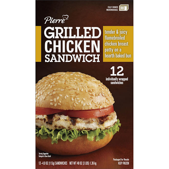 Pierre Grilled Chicken Sandwich, Frozen (12 ct.)