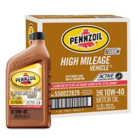 Pennzoil High Mileage SAE 10W-40 Motor Oil 6-pack/1 quart bottles
