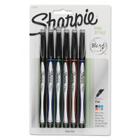 Sharpie - Plastic Point Stick Permanent Water Resistant Pen, Assorted, Fine - 6 Pens