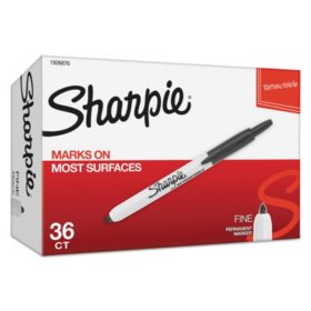 Sharpie Retractable Permanent Marker, Fine, Black, 36 per pack