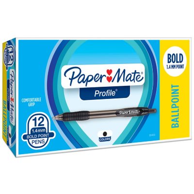 Paper Mate Ballpoint Pen, Profile Retractable Pen, Bold Point (1.4mm),  Black, 20 Count