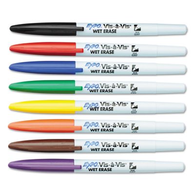 Expo Vis-à-Vis Wet-Erase Marker, Fine Point, Assorted Colors, 8pk