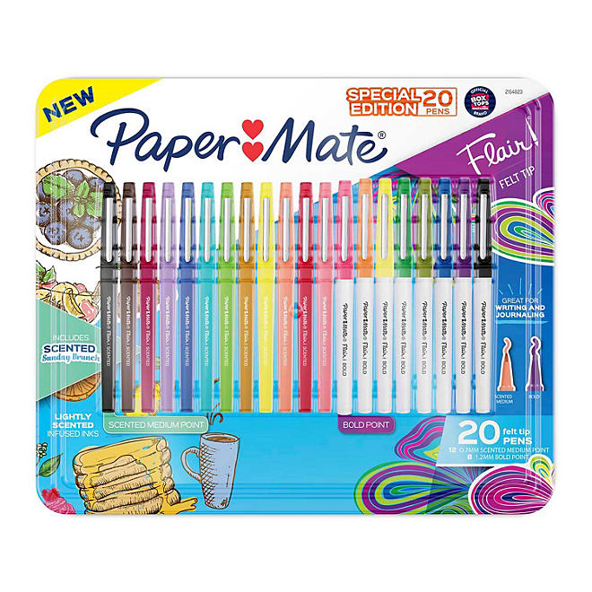 Paper Mate Flair Felt Tip Pens Variety Pack, Features Bold Point (1.2mm) Pens, and Scented Pens (0.7mm) Inspired by Sunday Brunch, Assorted Colors, 20 Count