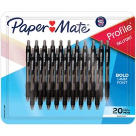 Paper Mate Ballpoint Pen, Profile Retractable Pen, Bold Point 1.4mm, Black, 20 Count