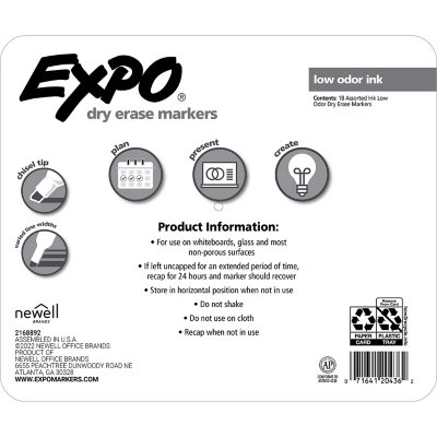 Expo Dry Erase Markers, Assorted Colors, Pack of 18 - Sam's Club