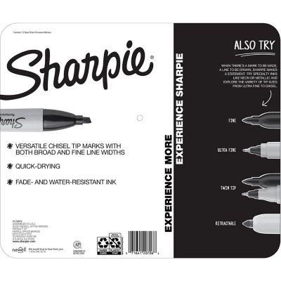 Sharpie Super Permanent Markers, Broad Fine Tip, Black, 12 Count