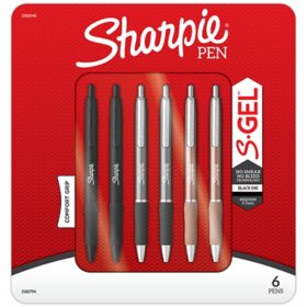 Sharpie Metal Barrel S-Gel Pens, 6-Pack, Medium Point (0.7mm)