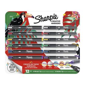 Sharpie Creative Markers, Brush & Bullet Tips, Assorted Colors, 12 Count