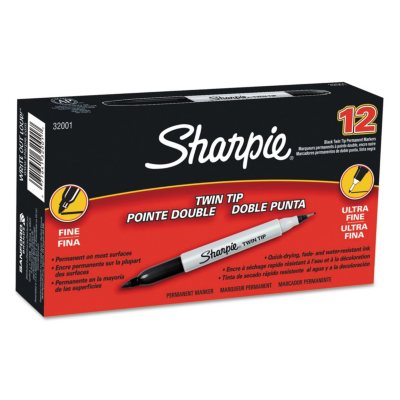Black Sharpie 32001 Twin Tip Permanent Markers Fine and Ultra Fine 12 Count 