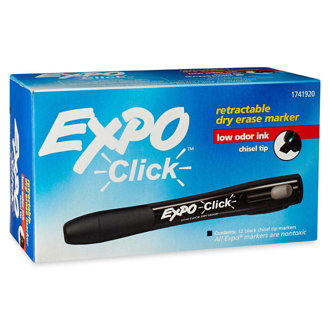 EXPO Click Dry Erase Markers, Black (Chisel Tip, 12 ct.)