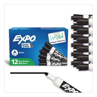 EXPO Low Odor Dry Erase Markers, Black (Bullet Tip, 12 ct