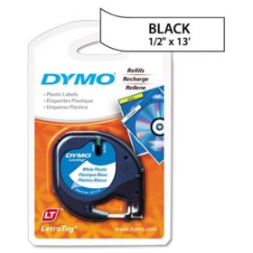 DYMO LetraTag Plastic Label Tape Cassette, 0.5" x 13 ft, White