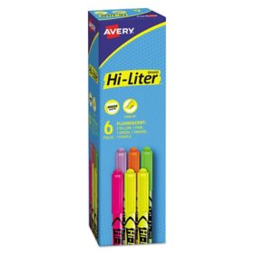 Avery HI-LITER Pen-Style Highlighters, Chisel Tip, Assorted Colors, 6/Set