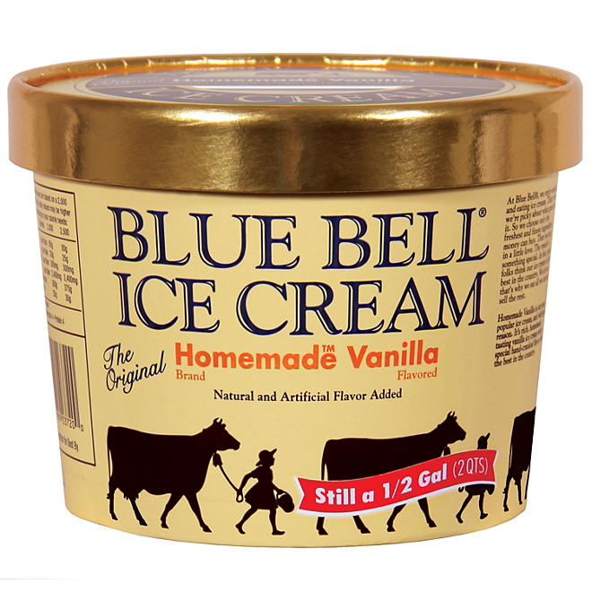 Blue Bell Gold Rim Homemade Vanilla Ice Cream 1/2 gal.