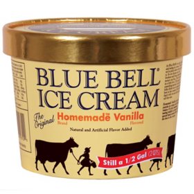 Blue Bell Gold Rim Homemade Vanilla Ice Cream 1/2 gal.