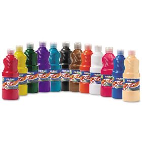 Prang Ready-to-Use Tempera Paint, Assorted Colors, 16 oz Bottle, 12/Pack