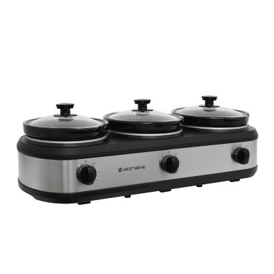 West Bend Triple Slow Cooker, 3 x 2.5 Qt. in Black and Stainless Steel