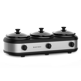 West Bend Triple Slow Cooker, 3 x 2.5 Qt. in Black and Stainless Steel