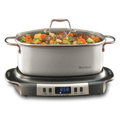 West Bend 84905 Stainless Steel 5 Qt. 2 in 1 Slow Cooker and mini griddle 