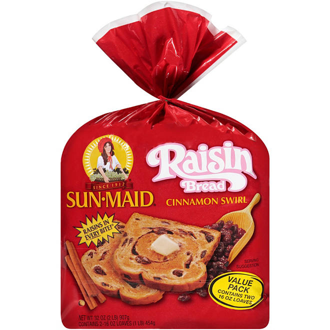 Sun-Maid Cinnamon Swirl Raisin Bread 16 oz., 2 pk.