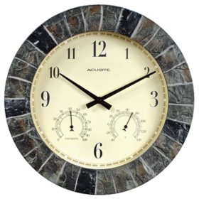 AcuRite Faux-Slate Indoor/Outdoor Wall Clock with Thermometer, Hygrometer, 14"