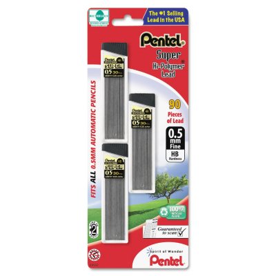 Pentel Super Hi-Polymer Lead Refills 0.5mm HB Black 90 Leads/Pack Lot Of 2 