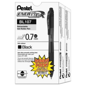 Pentel - EnerGel-X Retractable Roller Gel Pen, .7mm, Black Barrel, Black Ink -  24/Pack