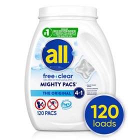 all free clear MIGHTY PACS Laundry Detergent Pacs, The Original, 120 ct.