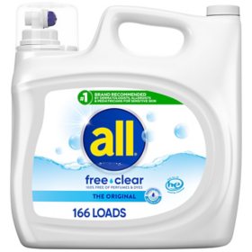 all free clear Liquid Laundry Detergent, The Original, 166 loads, 250 fl. oz. 