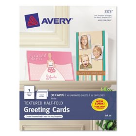 Avery Textured Half-Fold Greeting Cards, Inkjet, 5 1/2 x 8.5, Wht, 30/Bx w/Envelopes